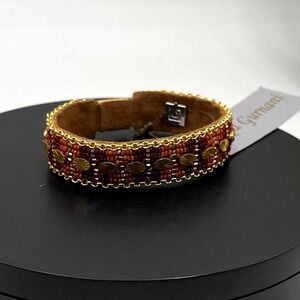 Deepa Gurnani "Gretchen"  Handmade Red Gold Orange Miyuki Beaded Bracelet New
